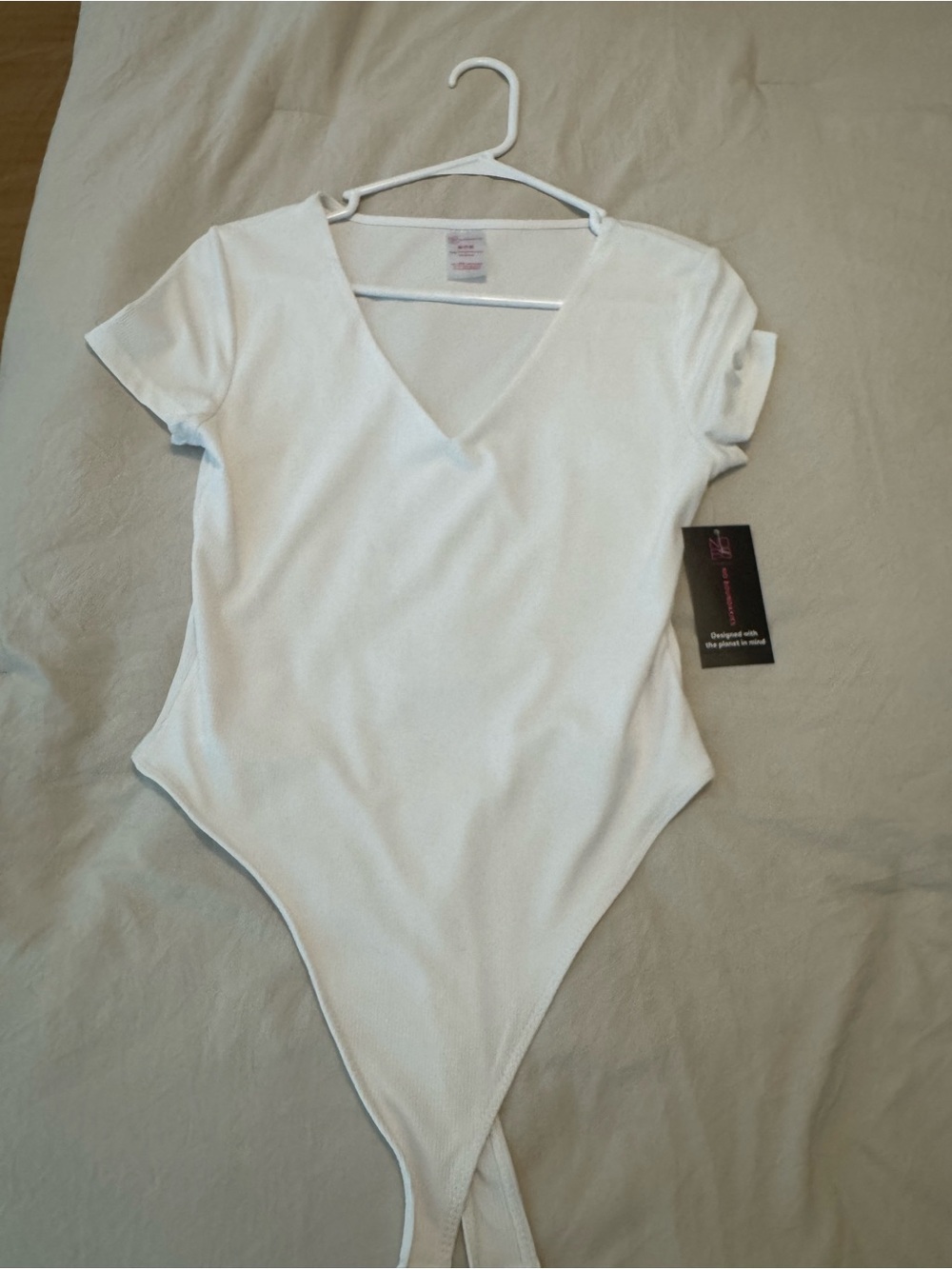No Boundaries White V-Neck Short Sleeve Bodysuit